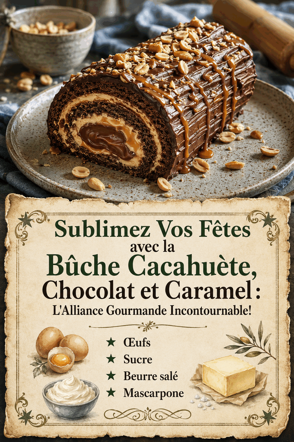 Sublimez Vos Fêtes avec la Bûche Cacahuète, Chocolat et Caramel : L'Alliance Gourmande Incontournable!