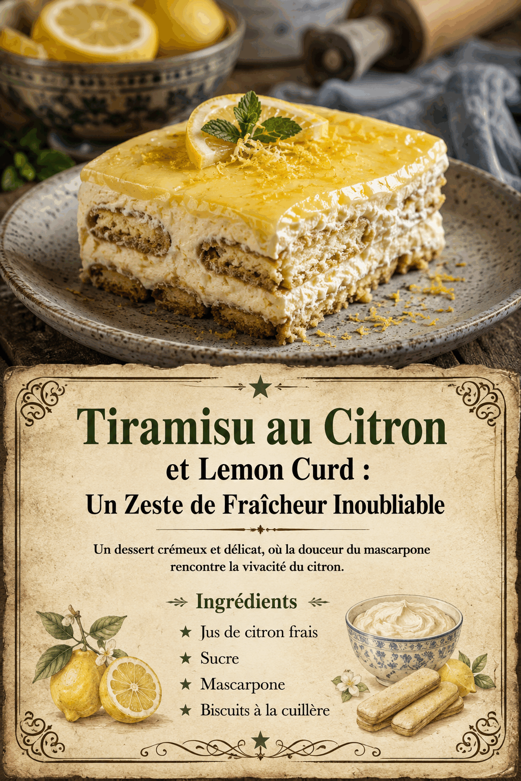 Tiramisu au Citron et Lemon Curd : Un Zeste de Fraîcheur Inoubliable