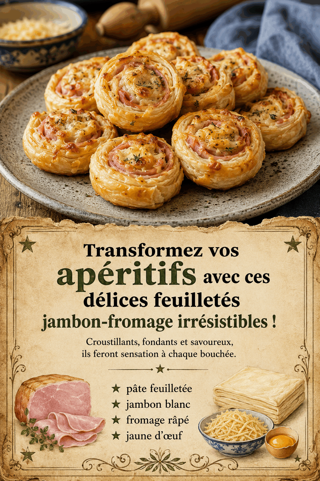 Transformez vos apéritifs avec ces délices feuilletés jambon-fromage irrésistibles !