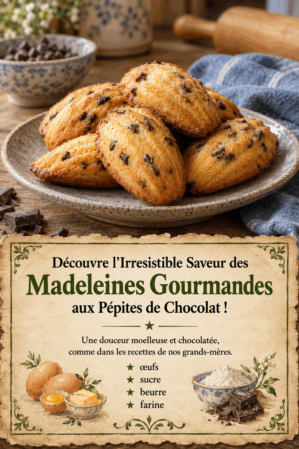 Découvre l&rsquo;Irresistible Saveur des Madeleines Gourmandes aux Pépites de Chocolat !