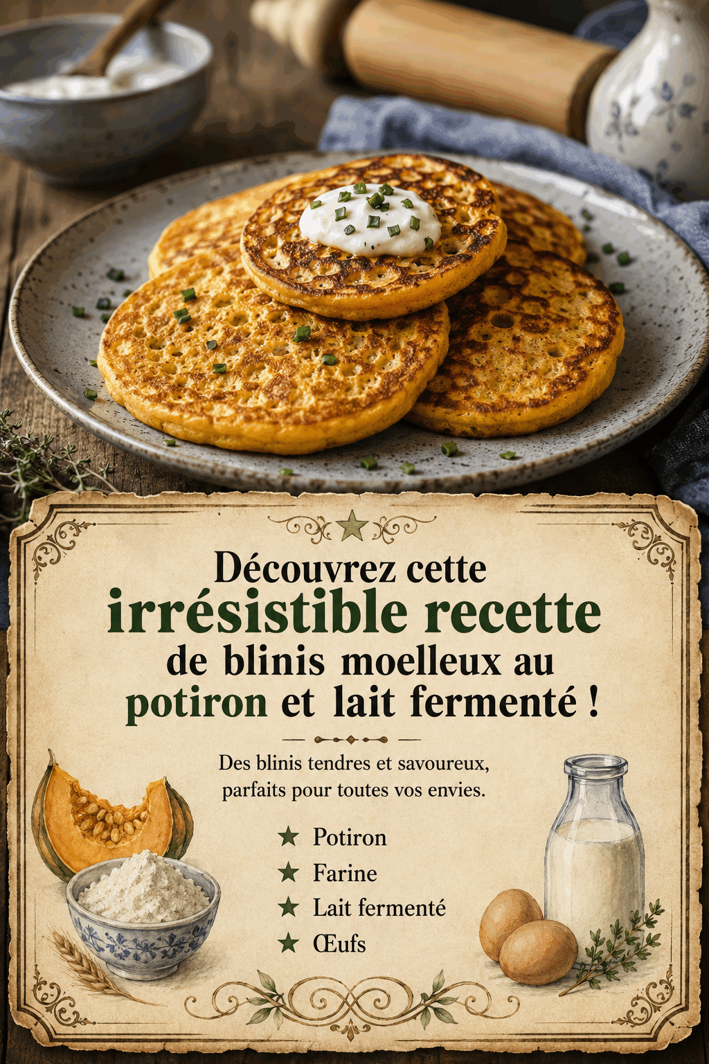 Découvrez cette irrésistible recette de blinis moelleux au potiron et lait fermenté !