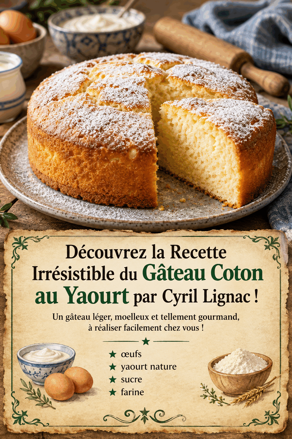 Découvrez la Recette Irrésistible du Gâteau Coton au Yaourt par Cyril Lignac !