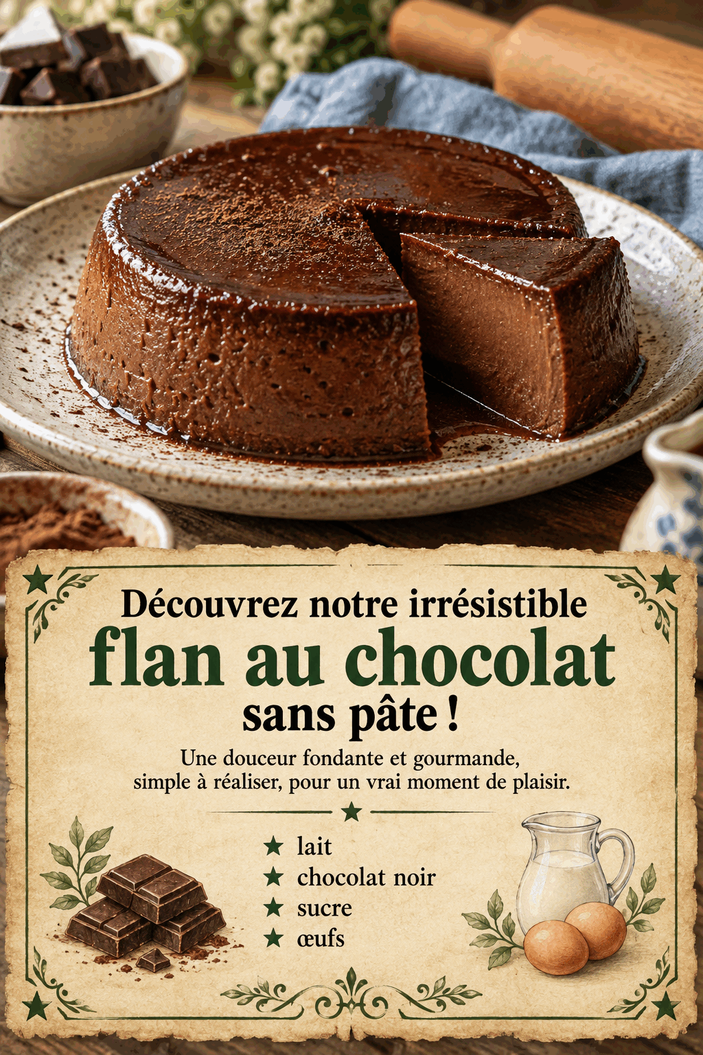 Découvrez notre irrésistible flan au chocolat sans pâte !