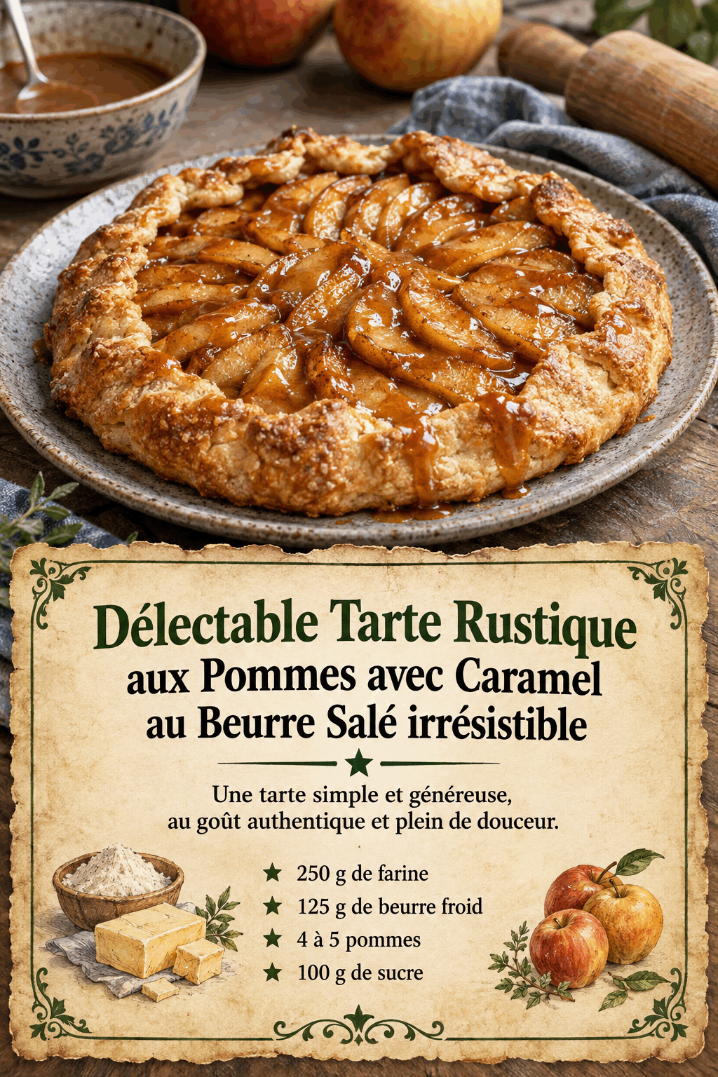 Délectable Tarte Rustique aux Pommes avec Caramel au Beurre Salé irrésistible