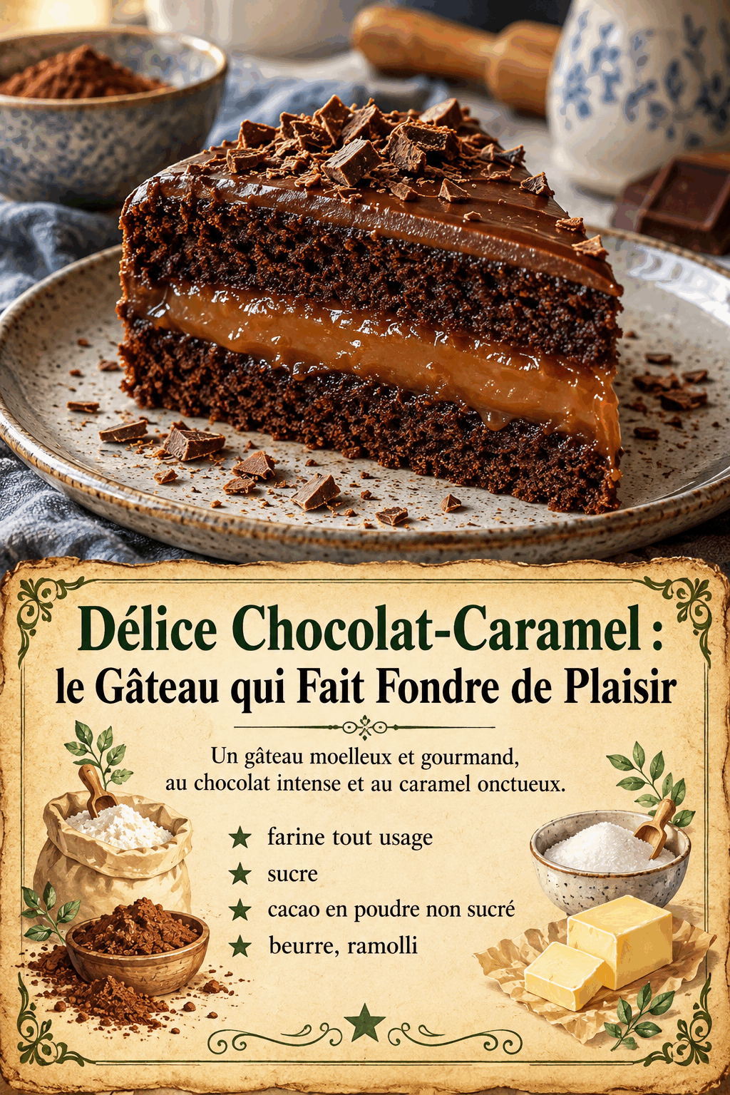 Délice Chocolat-Caramel : le Gâteau qui Fait Fondre de Plaisir