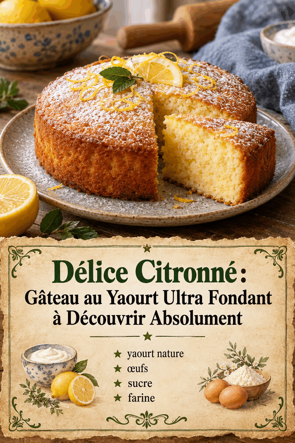 Délice Citronné : Gâteau au Yaourt Ultra Fondant à Découvrir Absolument