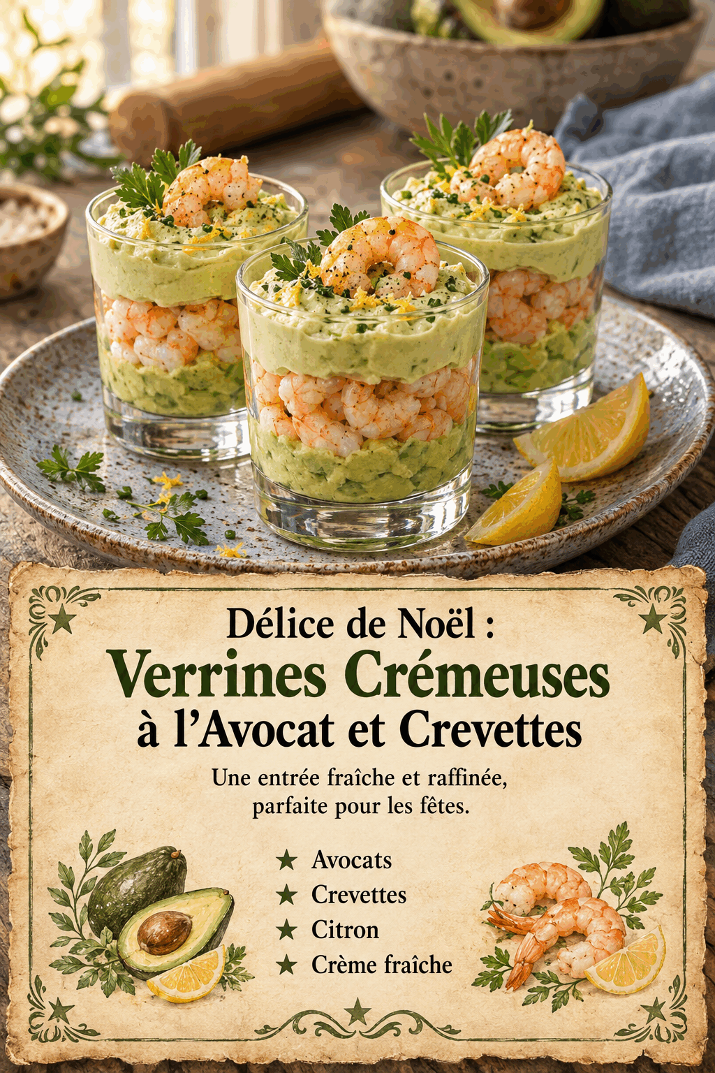 Délice de Noël : Verrines Crémeuses à l'Avocat et Crevettes