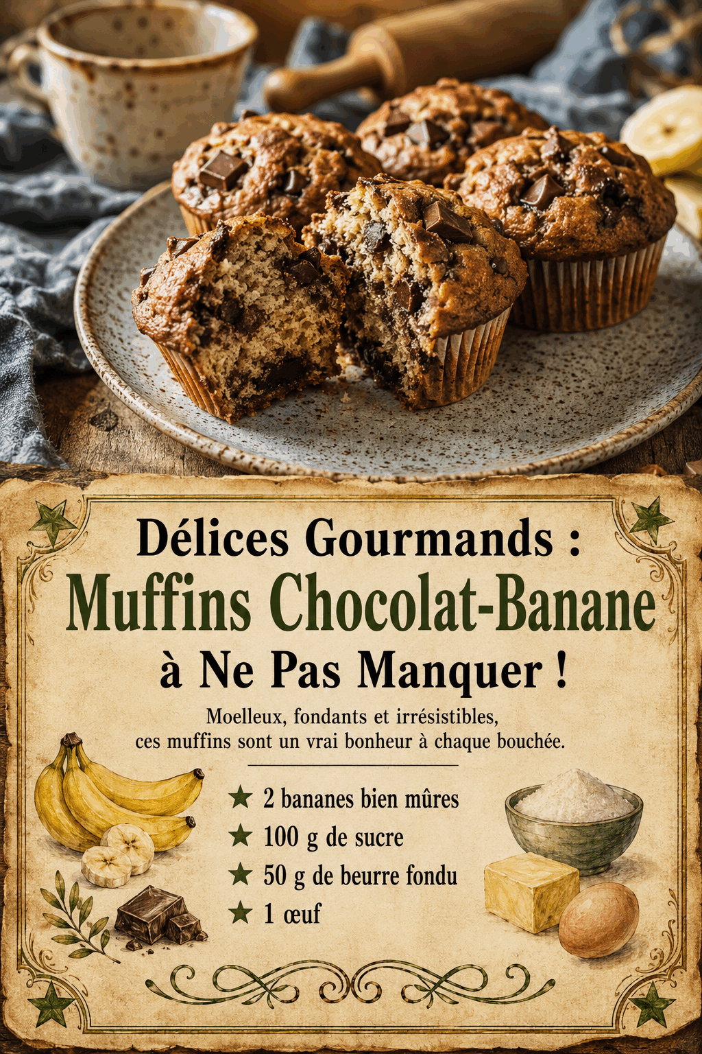 Délices Gourmands : Muffins Chocolat-Banane à Ne Pas Manquer !