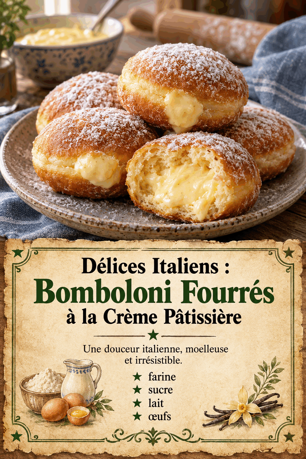 Délices Italiens : Bomboloni Fourrés à la Crème Pâtissière