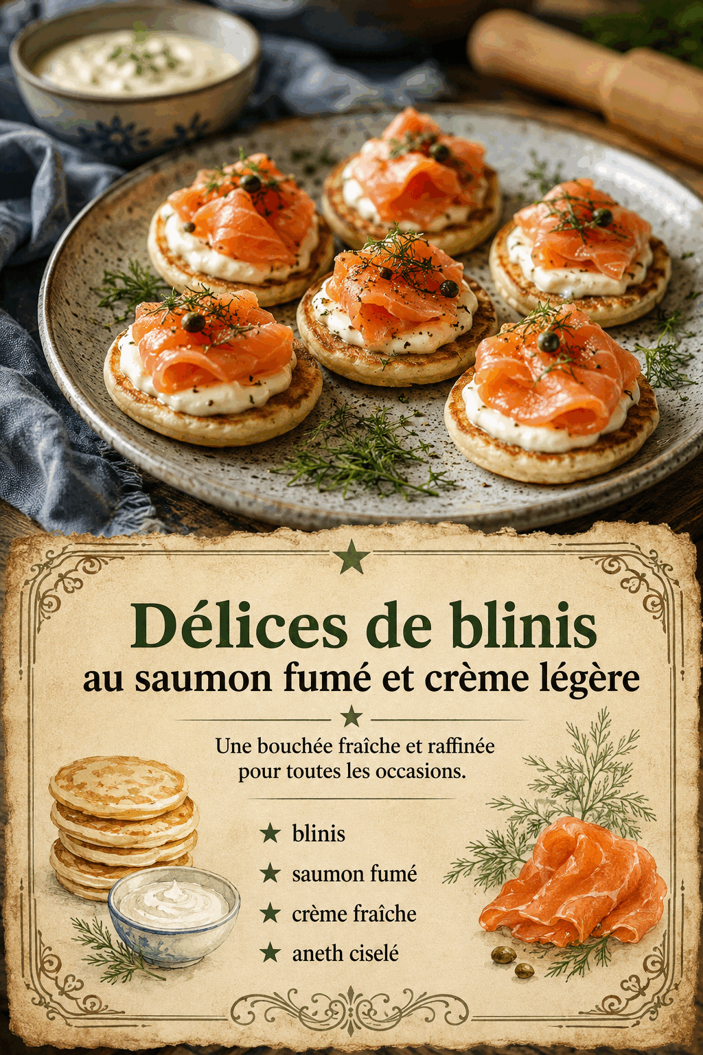 Délices de blinis au saumon fumé et crème légère