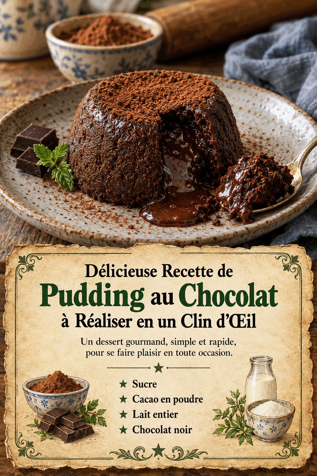 Délicieuse Recette de Pudding au Chocolat à Réaliser en un Clin d'Œil