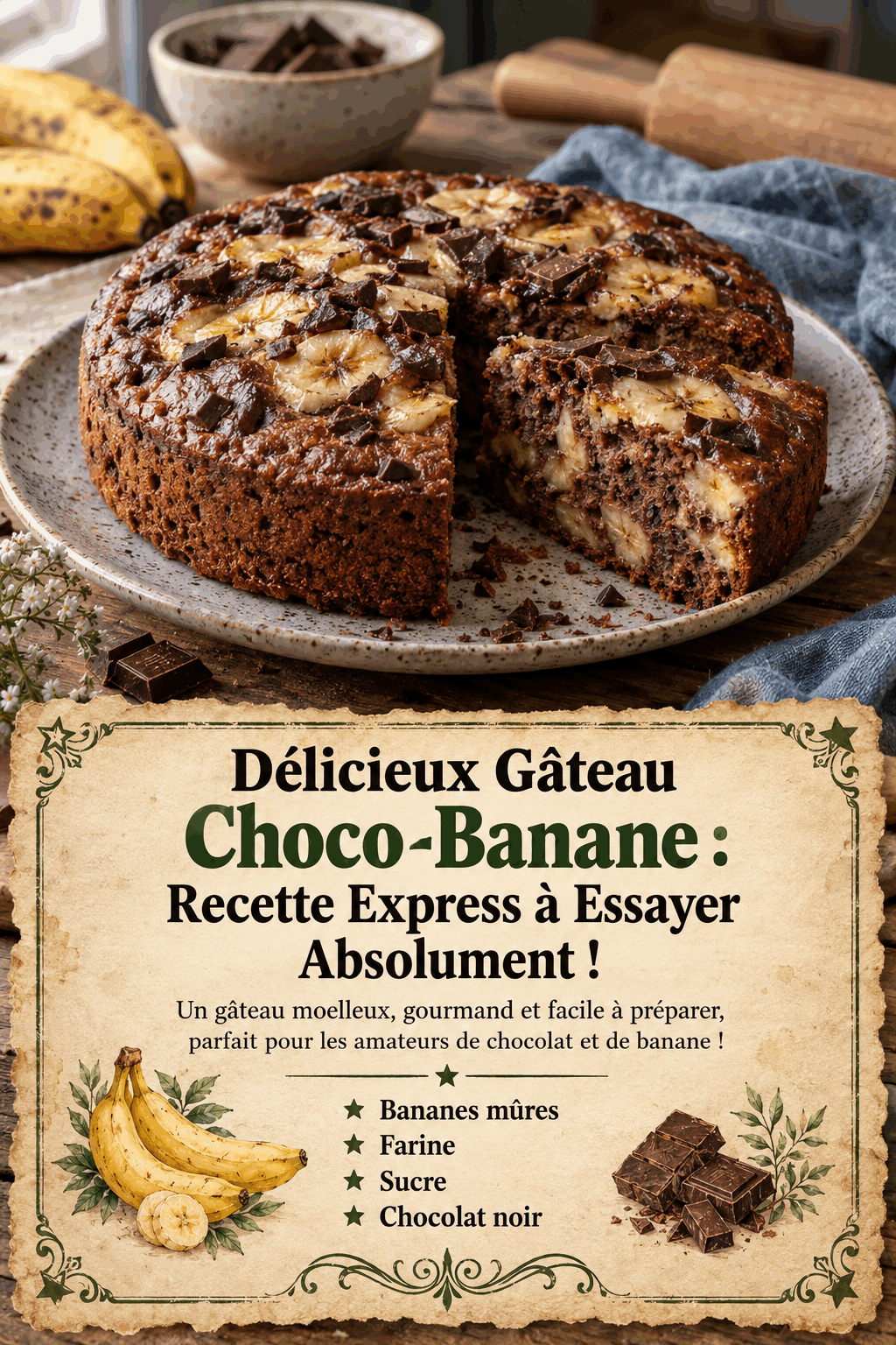 Délicieux Gâteau Choco-Banane : Recette Express à Essayer Absolument !