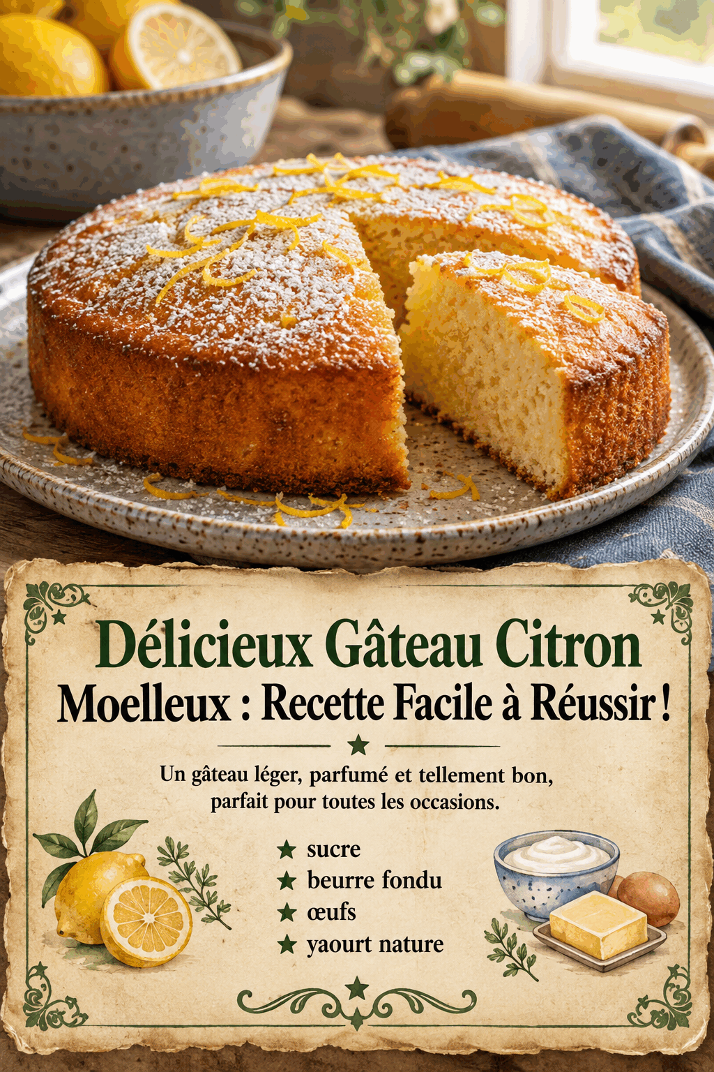 Délicieux Gâteau Citron Moelleux : Recette Facile à Réussir !