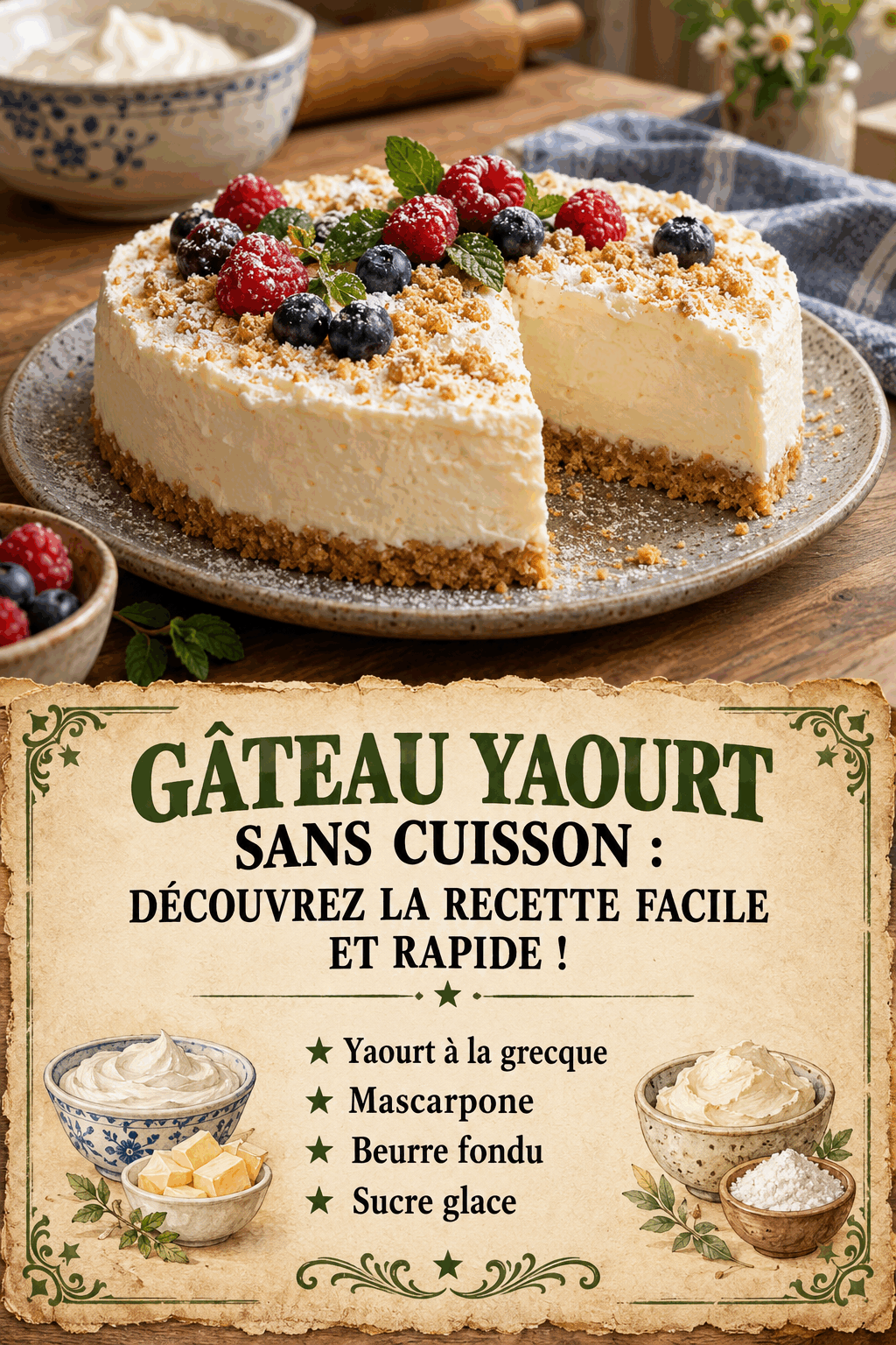 GÂTEAU YAOURT SANS CUISSON : DÉCOUVREZ LA RECETTE FACILE ET RAPIDE !