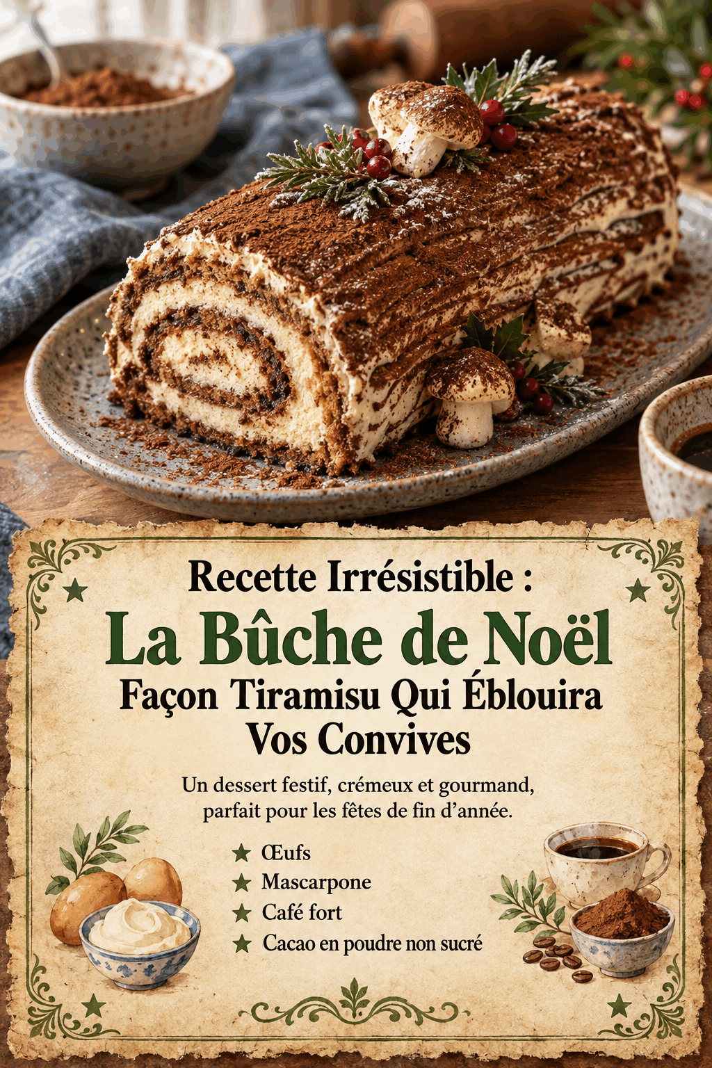 Recette Irrésistible : La Bûche de Noël Façon Tiramisu Qui Éblouira Vos Convives