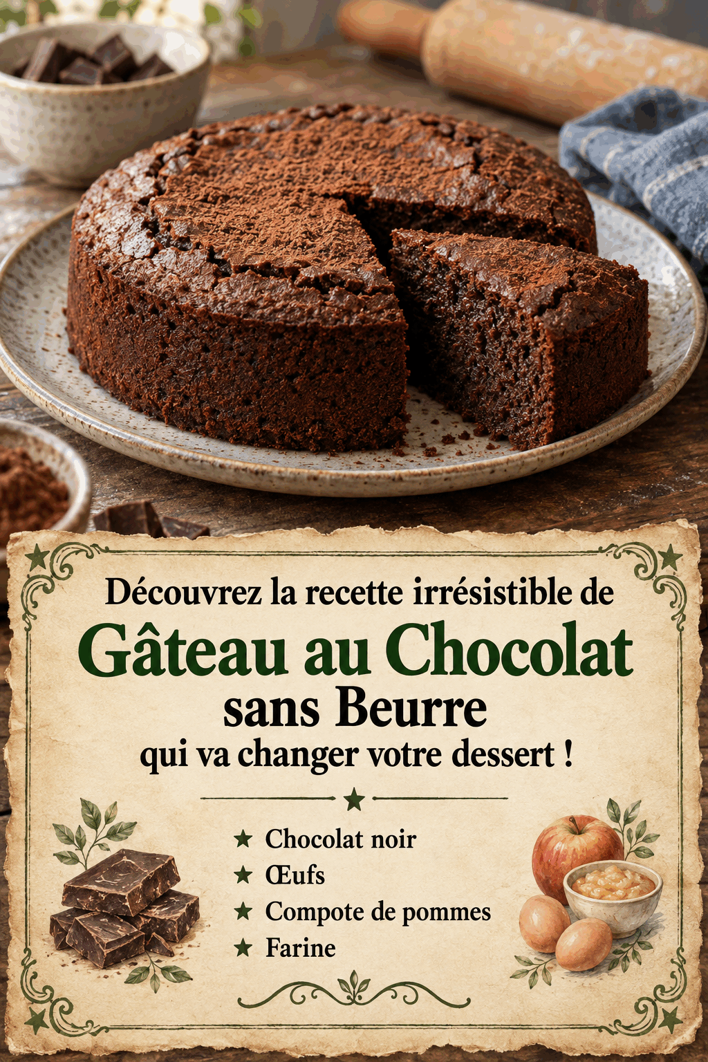Découvrez la recette irrésistible de Gâteau au Chocolat sans Beurre qui va changer votre dessert !