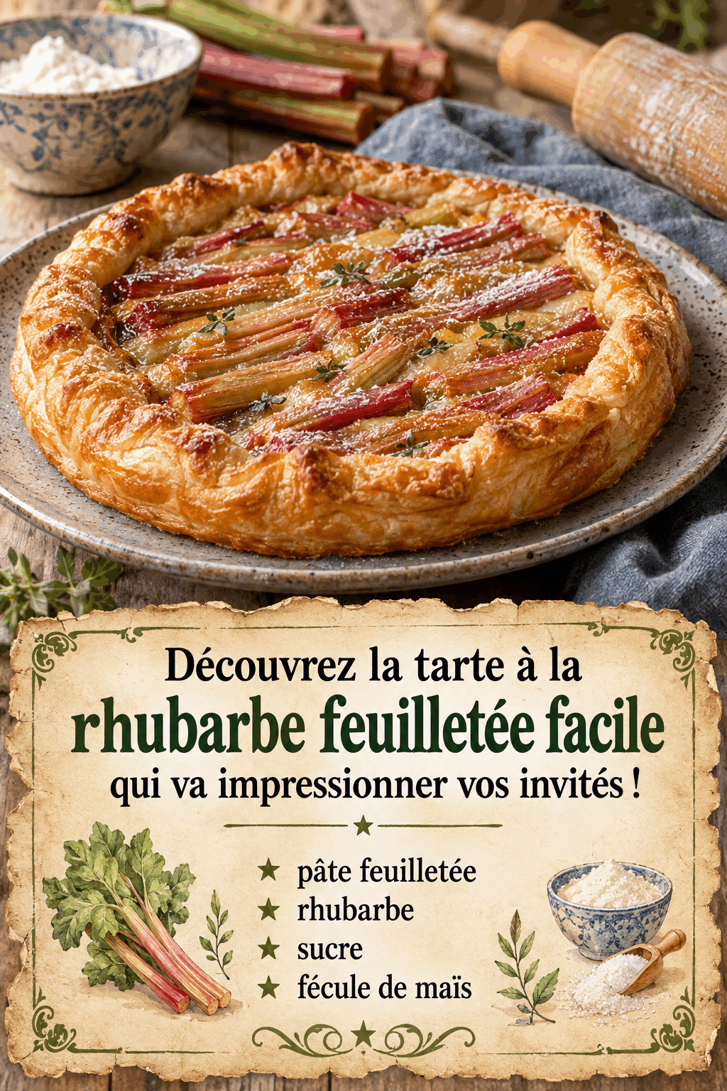 Découvrez la tarte à la rhubarbe feuilletée facile qui va impressionner vos invités !