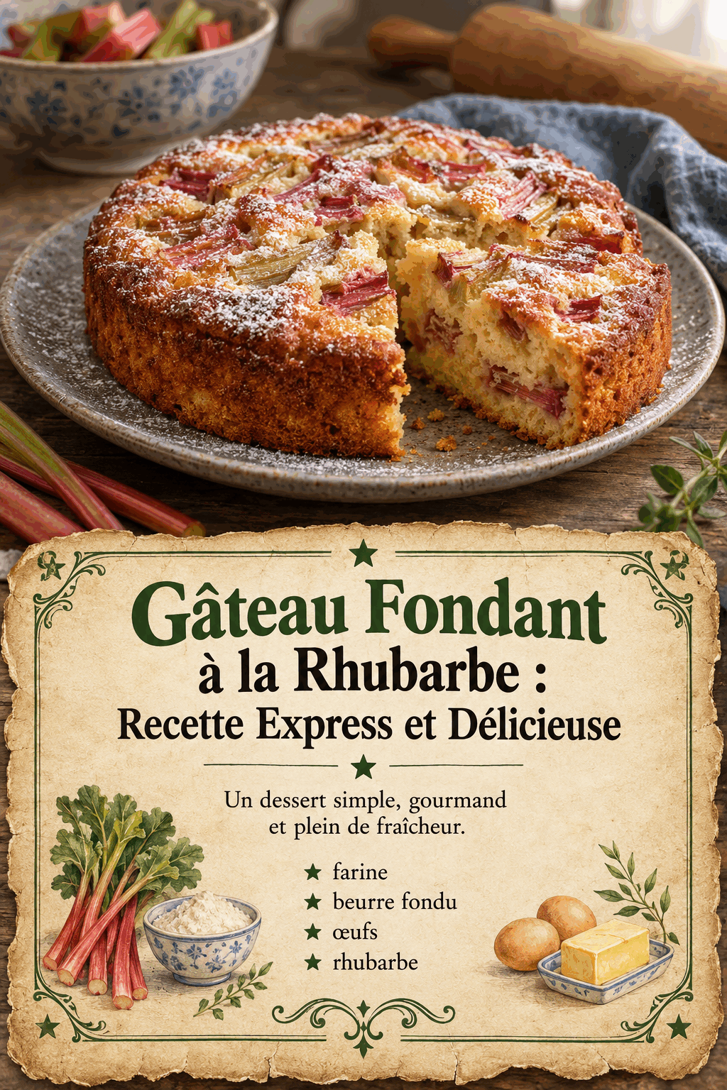 Gâteau Fondant à la Rhubarbe : Recette Express et Délicieuse